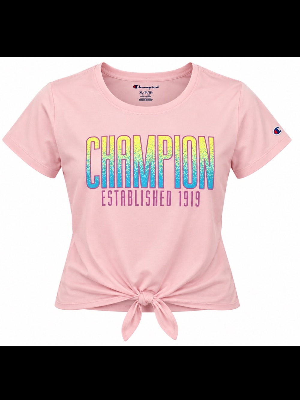 Champion Pink Tie-Front Logo Crop Top